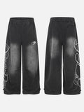 DAXUEN washed black wide-leg abstract-script sweatpants