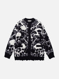 DAXUEN dark brown oversized abstract skull pattern cardigan