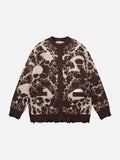 DAXUEN dark brown oversized abstract skull pattern cardigan