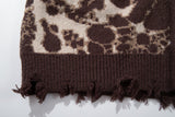 DAXUEN dark brown oversized abstract skull pattern cardigan