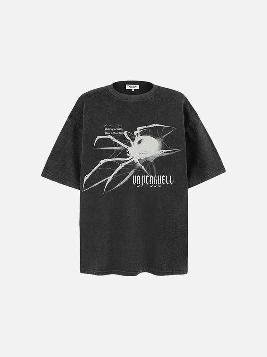 DAXUEN washed dark grey oversized abstract spider graphic t-shirt