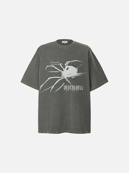 DAXUEN washed dark grey oversized abstract spider graphic t-shirt