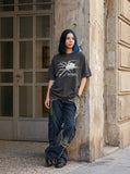 DAXUEN washed dark grey oversized abstract spider graphic t-shirt — model photo