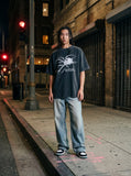 DAXUEN washed dark grey oversized abstract spider graphic t-shirt — model photo
