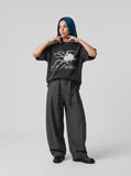 DAXUEN washed dark grey oversized abstract spider graphic t-shirt — model photo