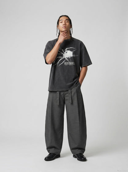 DAXUEN washed dark grey oversized abstract spider graphic t-shirt — model photo