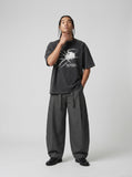 DAXUEN washed dark grey oversized abstract spider graphic t-shirt — model photo