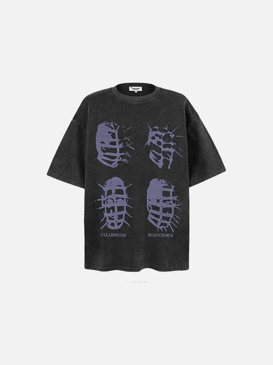 DAXUEN washed black oversized abstract spiky graphic t-shirt