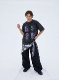 DAXUEN washed black oversized abstract spiky graphic t-shirt — model photo