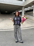 DAXUEN washed black oversized abstract spiky graphic t-shirt — model photo