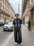 DAXUEN washed black oversized abstract spiky graphic t-shirt — model photo