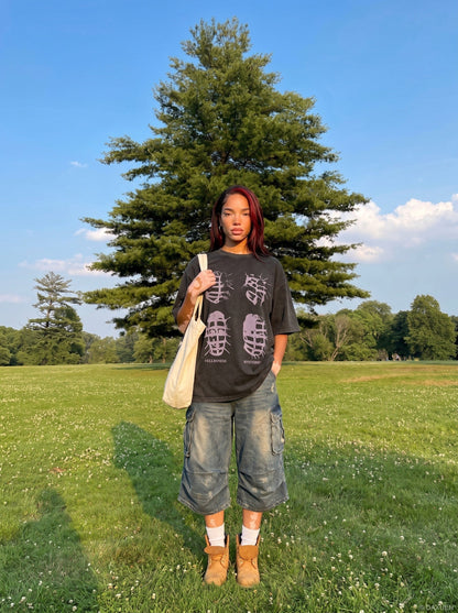 DAXUEN washed black oversized abstract spiky graphic t-shirt — model photo
