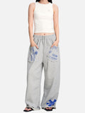 DAXUEN grey melange abstract star graphic wide-leg pants