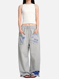 DAXUEN grey melange abstract star graphic wide-leg pants