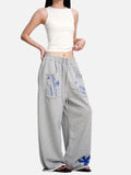 DAXUEN grey melange abstract star graphic wide-leg pants