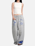 DAXUEN grey melange abstract star graphic wide-leg pants