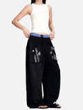 DAXUEN grey melange abstract star graphic wide-leg pants