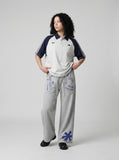 DAXUEN grey melange abstract star graphic wide-leg pants — model photo