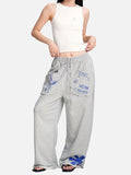 DAXUEN grey melange abstract star graphic wide-leg pants