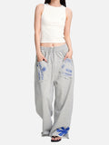 DAXUEN grey melange abstract star graphic wide-leg pants