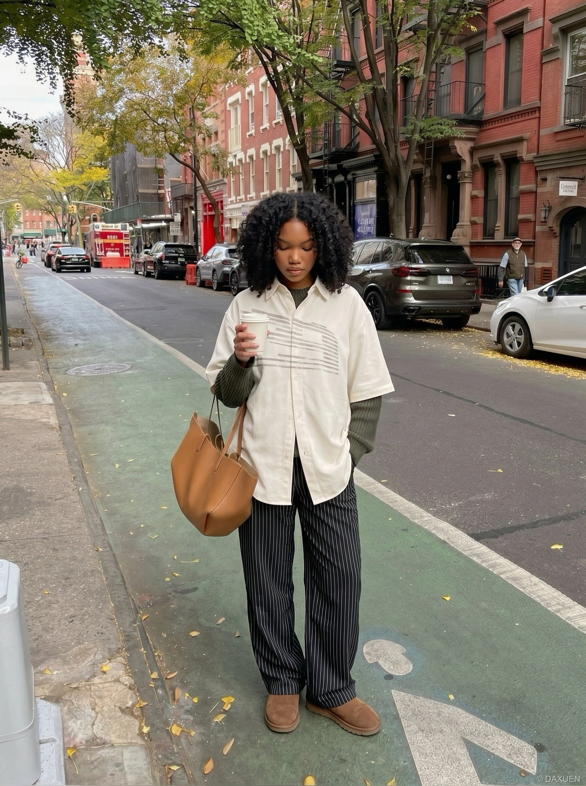 DAXUEN Oversized short-sleeved button-up shirt with graphic — model photo