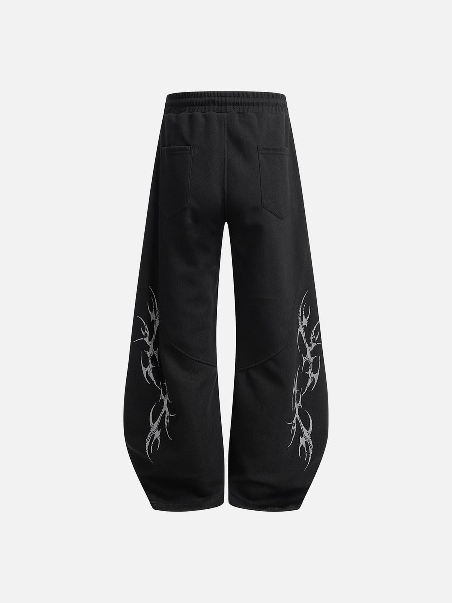 DAXUEN beige oversized abstract tribal graphic sweatpants