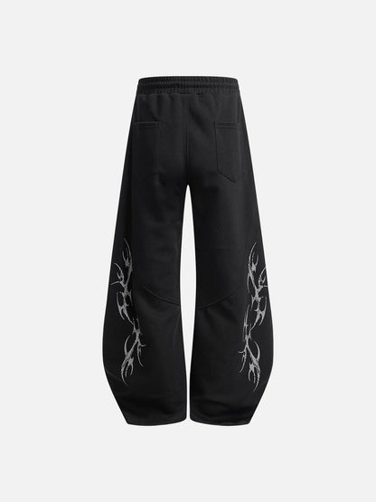 DAXUEN beige oversized abstract tribal graphic sweatpants