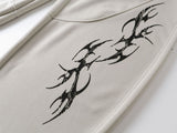 DAXUEN beige oversized abstract tribal graphic sweatpants