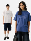 DAXUEN blue abstract wavy lines graphic t-shirt
