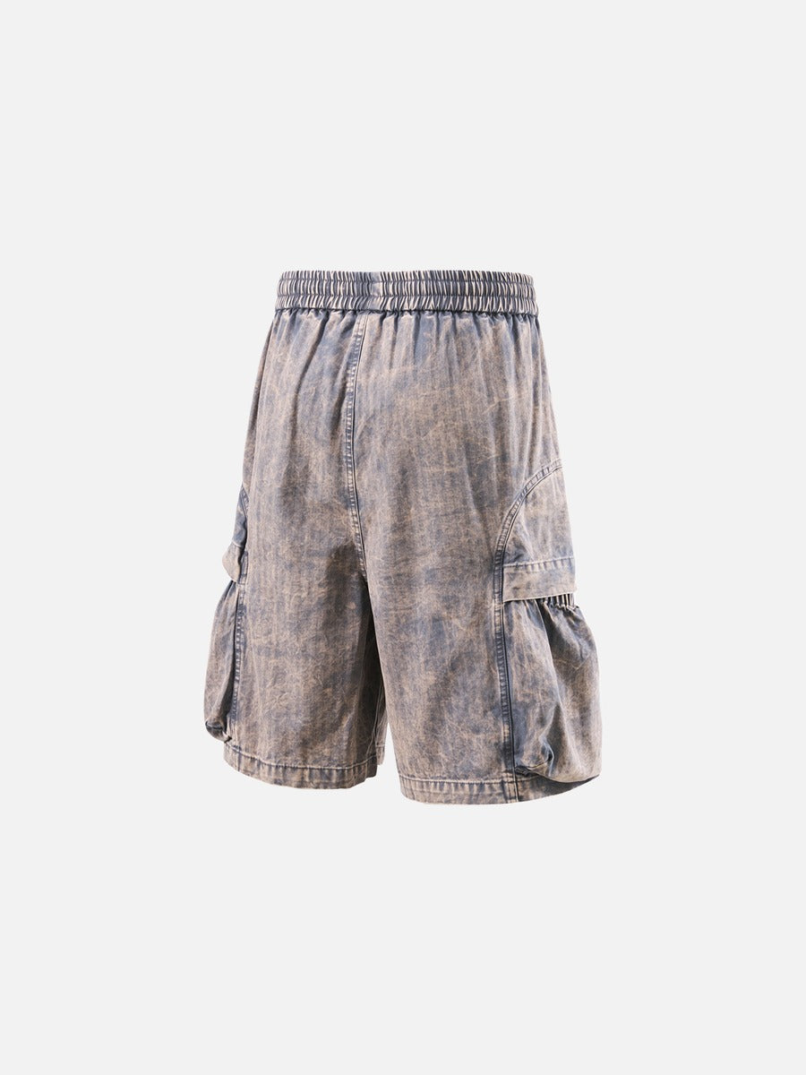 DAXUEN Wide-leg cargo shorts in faded grey-blue denim
