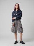 DAXUEN Wide-leg cargo shorts in faded grey-blue denim — model photo