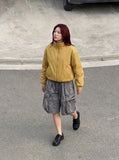 DAXUEN Wide-leg cargo shorts in faded grey-blue denim — model photo