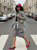 DAXUEN Wide-leg cargo shorts in faded grey-blue denim — model photo