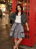 DAXUEN Wide-leg cargo shorts in faded grey-blue denim — model photo