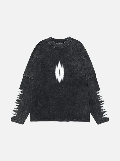 DAXUEN Acid wash long sleeve t-shirt with graphic design — model photo