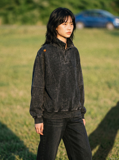 Acid Wash Oversized Mock Neck Sweatshirt