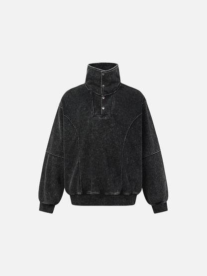 Acid Wash Oversized Mock Neck Sweatshirt