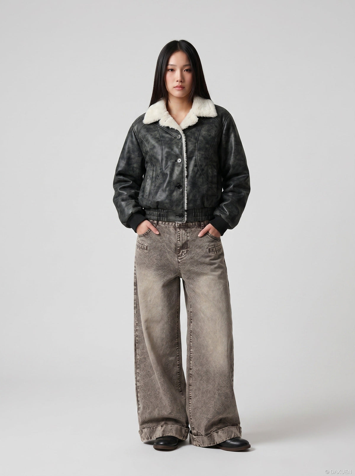 DAXUEN Acid Wash Wide-Leg Jeans | DAXUEN — model photo