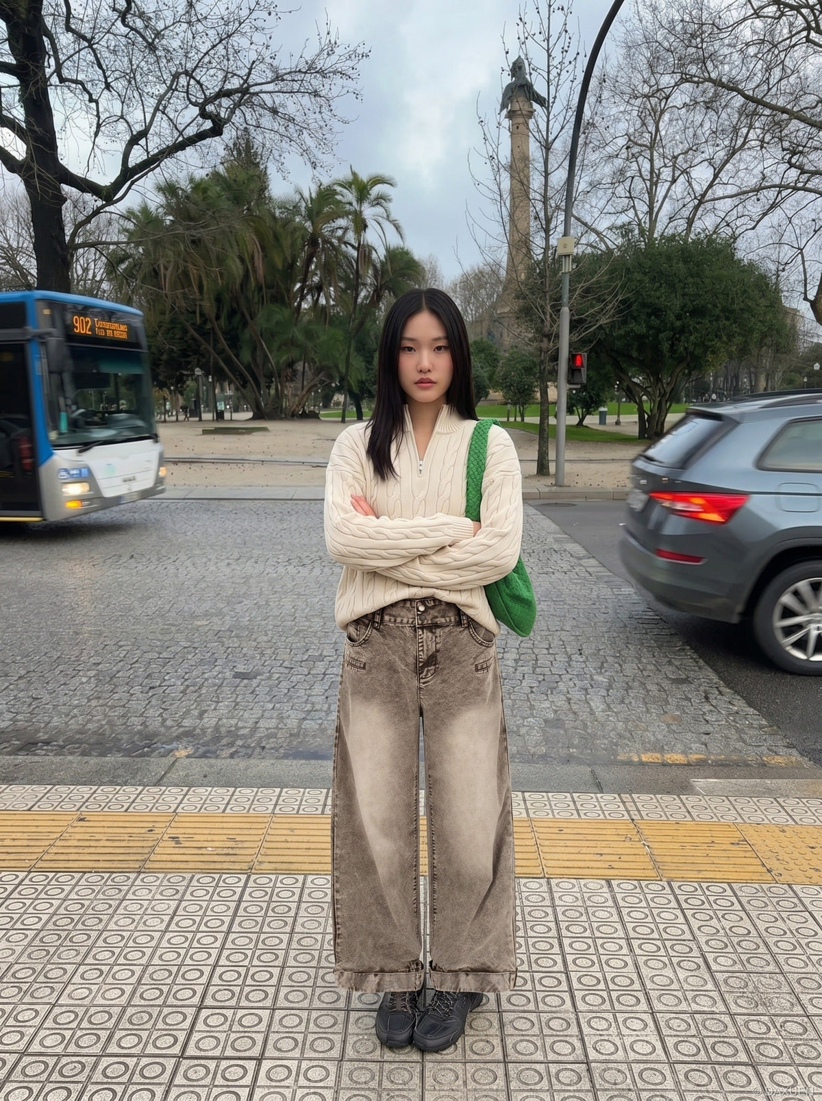 DAXUEN Acid Wash Wide-Leg Jeans | DAXUEN — model photo