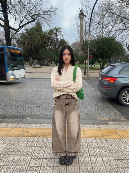 DAXUEN Acid Wash Wide-Leg Jeans | DAXUEN — model photo