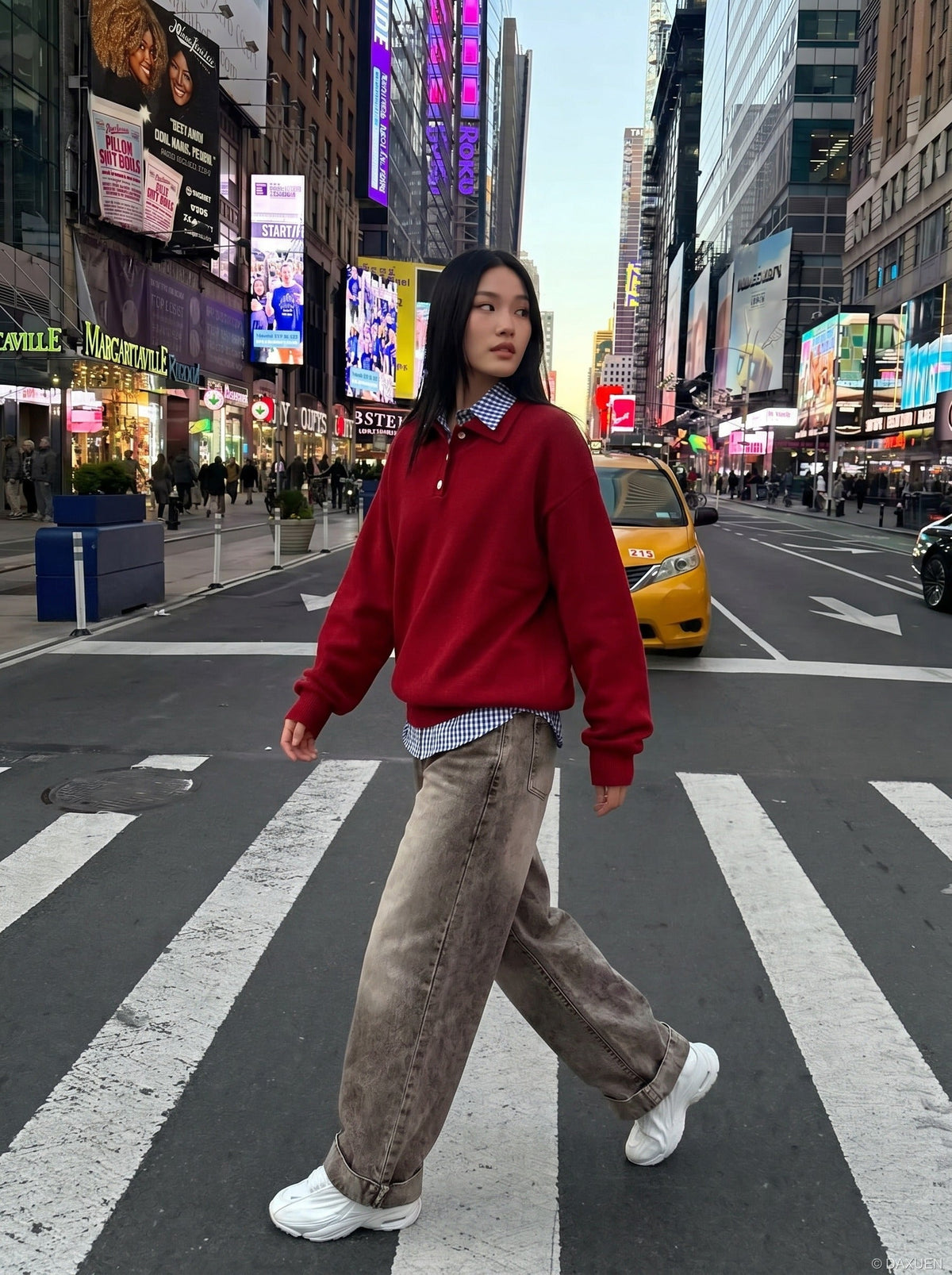 DAXUEN Acid Wash Wide-Leg Jeans | DAXUEN — model photo