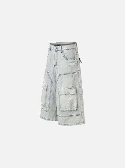DAXUEN Men's loose-fit wide-leg acid-washed cargo shorts