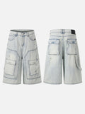 DAXUEN Men's loose-fit wide-leg acid-washed cargo shorts