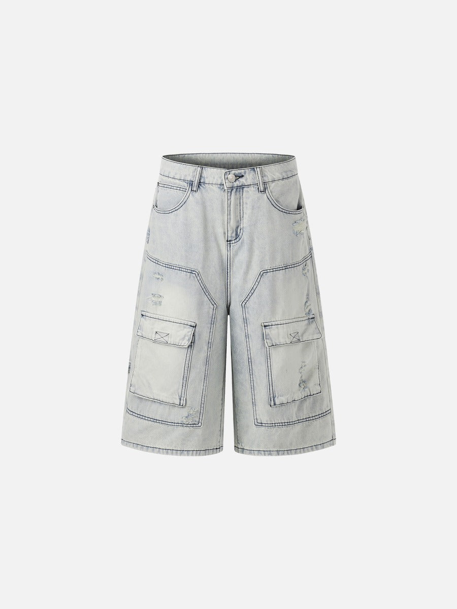DAXUEN Men's loose-fit wide-leg acid-washed cargo shorts