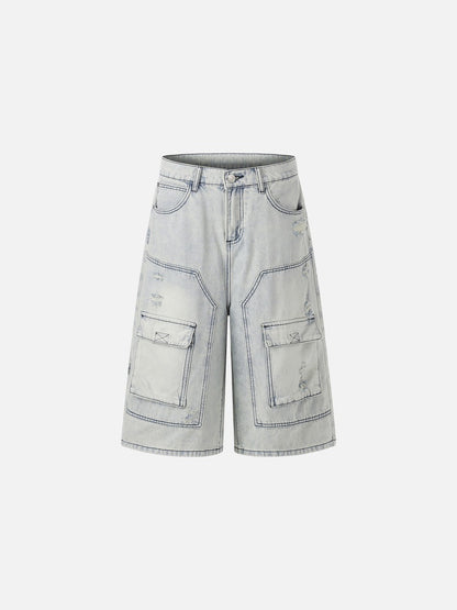 DAXUEN Men's loose-fit wide-leg acid-washed cargo shorts