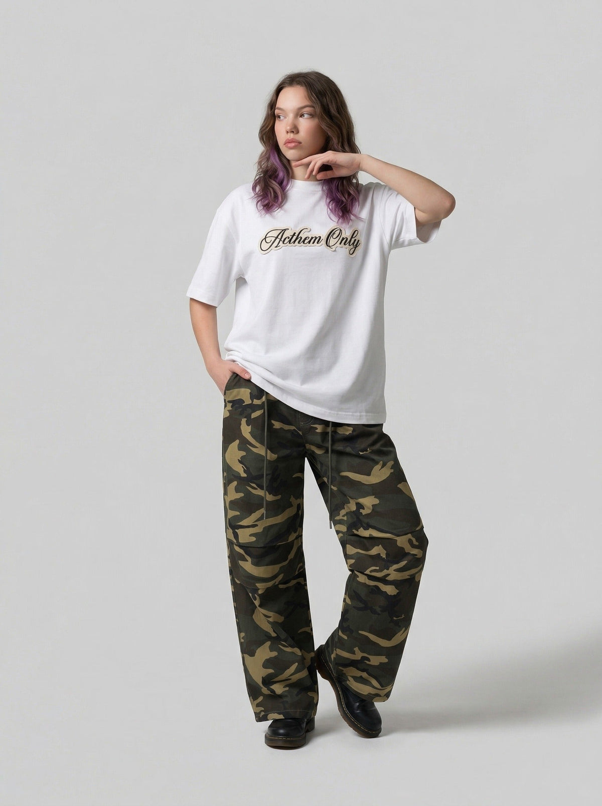 DAXUEN Acthem Only Cross Graphic T-Shirt — model photo