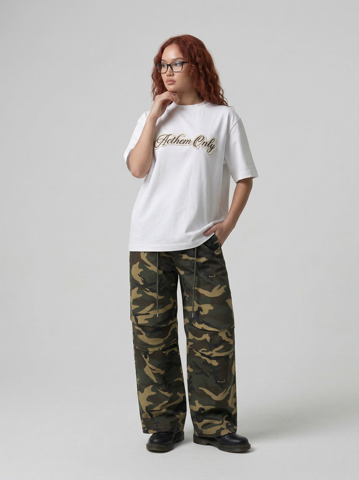 DAXUEN Acthem Only Cross Graphic T-Shirt — model photo