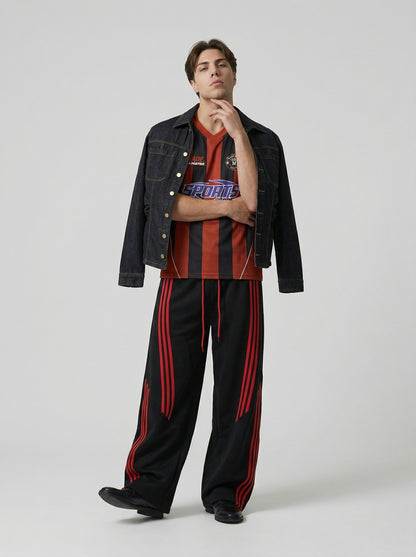 DAXUEN Retro Striped V-Neck Football Jersey