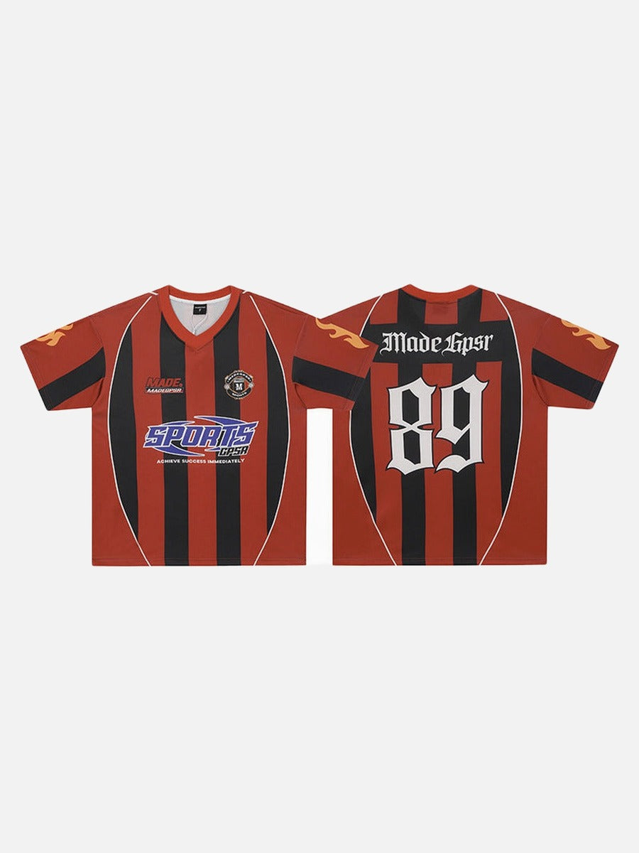DAXUEN Retro Striped V-Neck Football Jersey