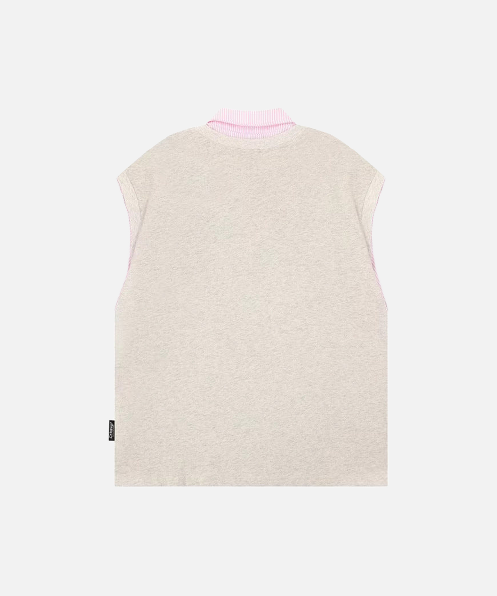 Layered mock vest graphic tee with bear embroidery